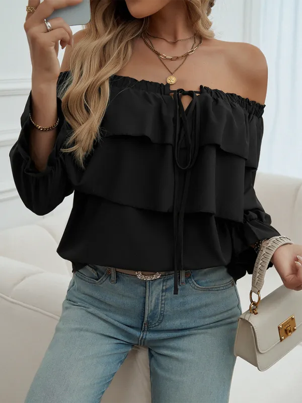 Darla Loose-Fitting Pleated Off-Shoulder Balloon Sleeve Top
