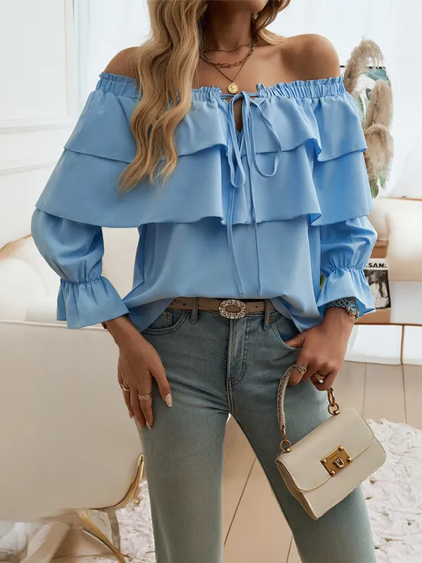 Darla Loose-Fitting Pleated Off-Shoulder Balloon Sleeve Top