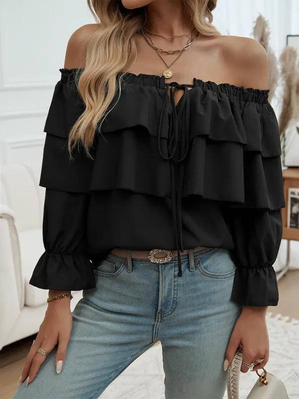 Darla Loose-Fitting Pleated Off-Shoulder Balloon Sleeve Top