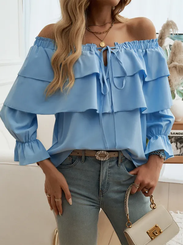 Darla Loose-Fitting Pleated Off-Shoulder Balloon Sleeve Top
