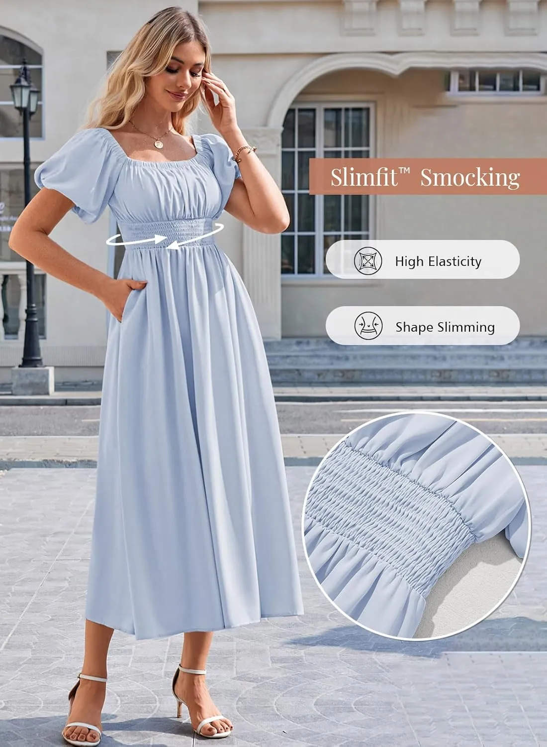 Duigluw Women's Casual Summer Midi Dresses 2025 Puffy Short Sleeve U Neck Boho Floral Flowy Maxi Dress