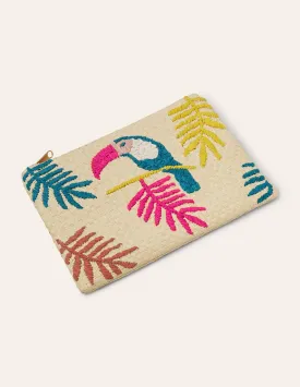 Embroidered Raffia Keepsake-Natural Toucan