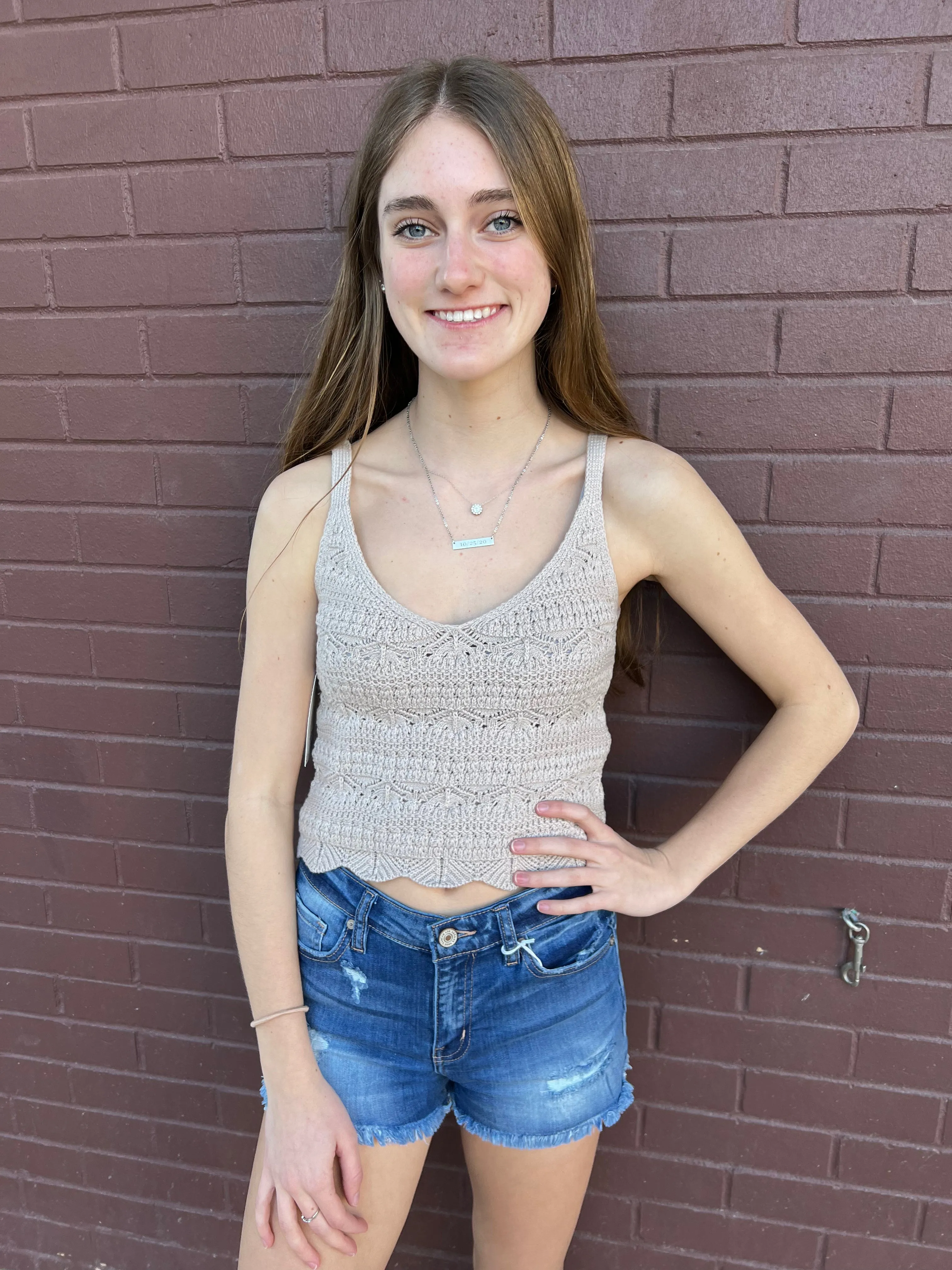 Feeling So Sweet Crochet Tank Top - Stone
