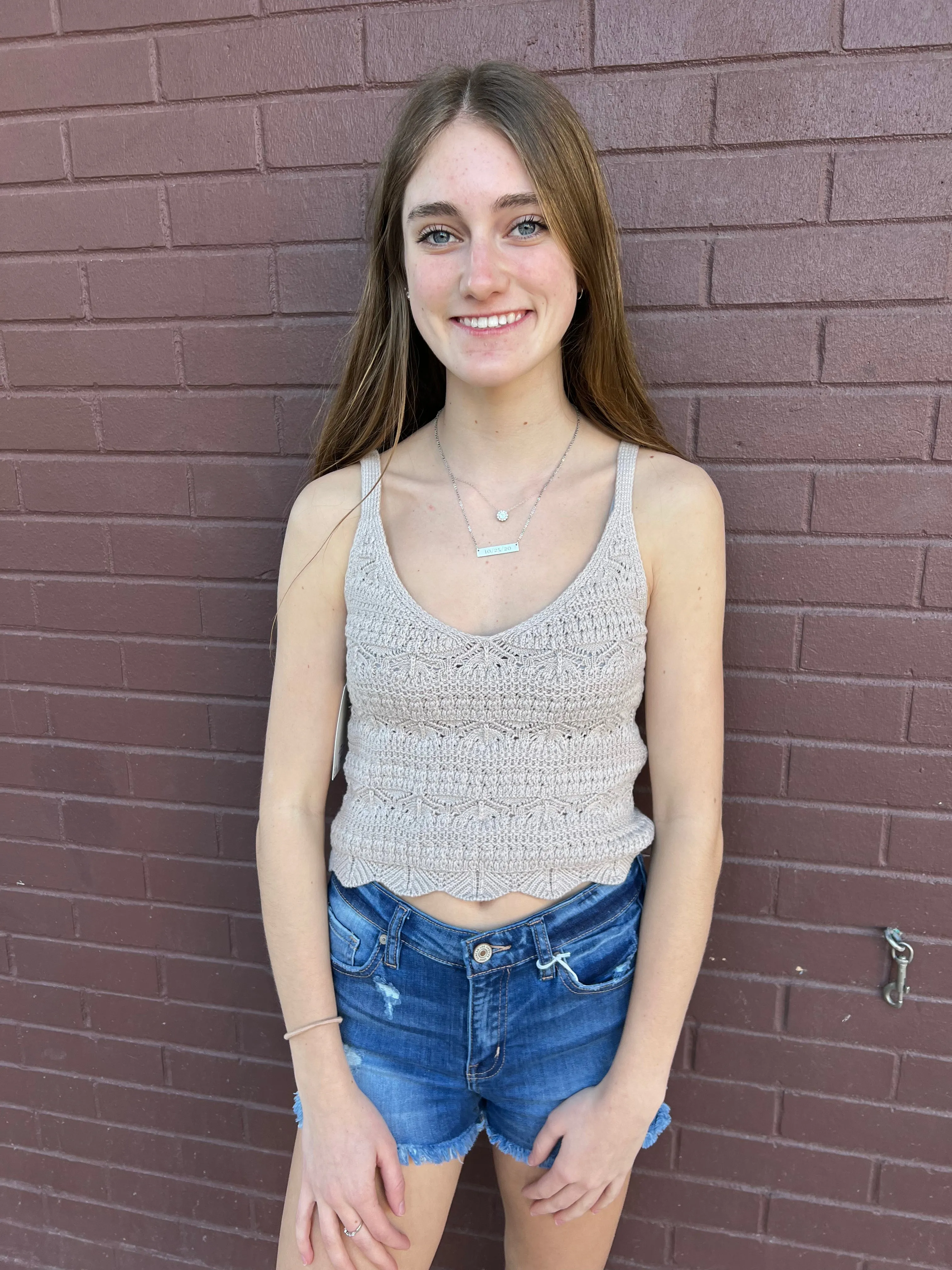 Feeling So Sweet Crochet Tank Top - Stone