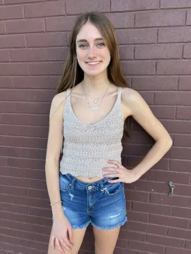 Feeling So Sweet Crochet Tank Top - Stone