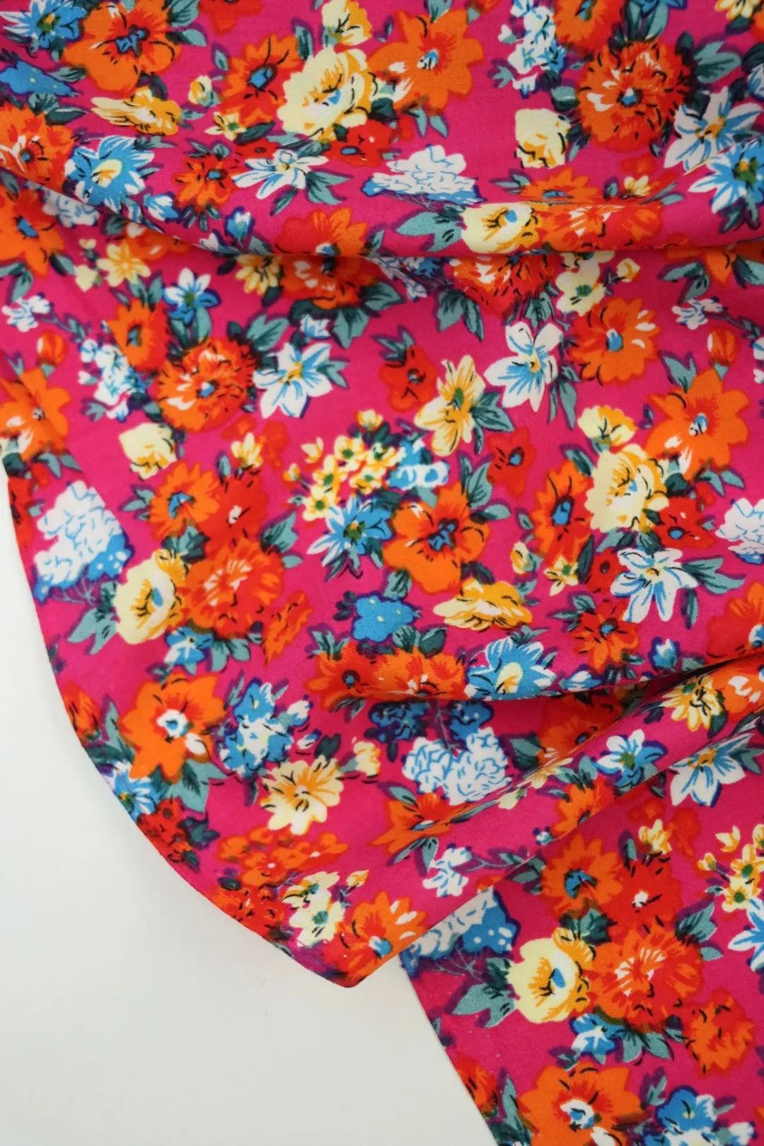 Flower Buds on Hot Pink Rayon Challis