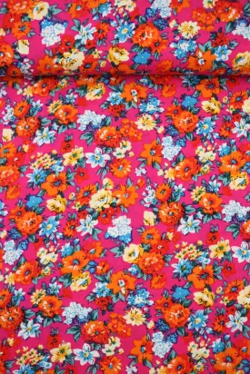 Flower Buds on Hot Pink Rayon Challis