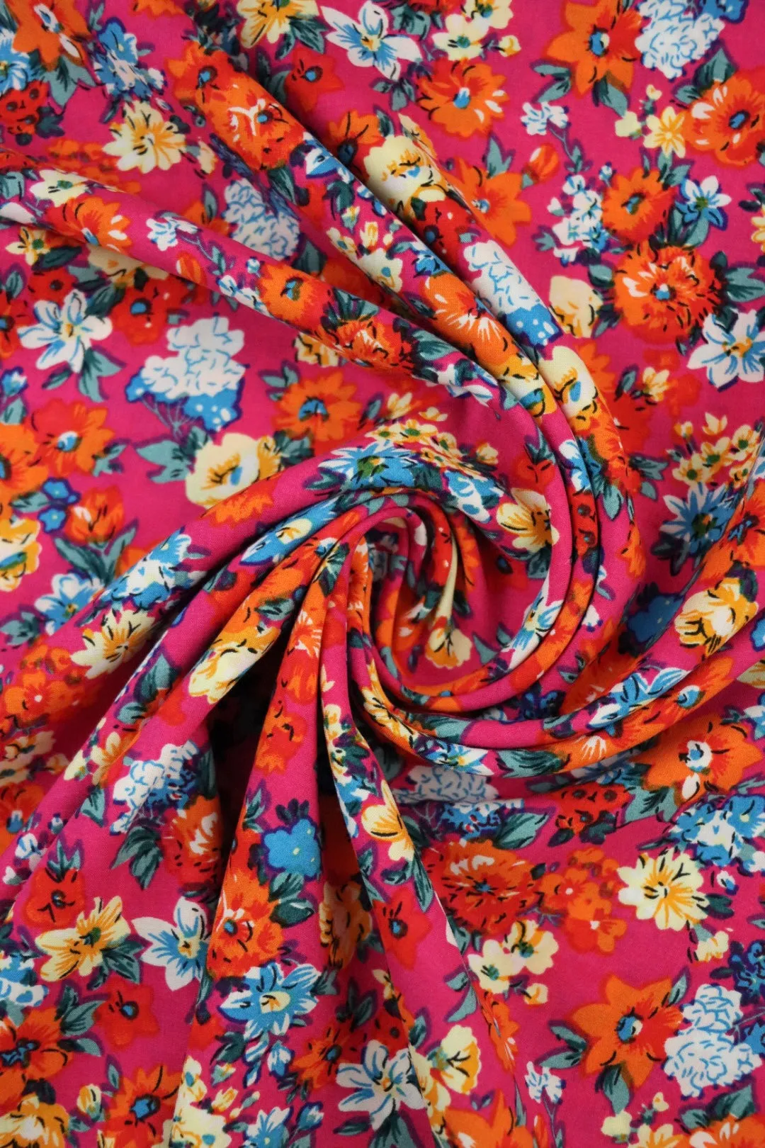 Flower Buds on Hot Pink Rayon Challis
