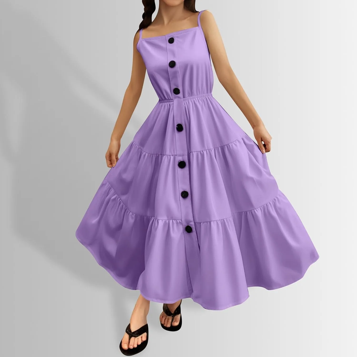 Flowy Dresses for Girls Tiered Swing Shoulder Strap Sun Dress with Twirl Skirt for Kids Aged 6-14 Years