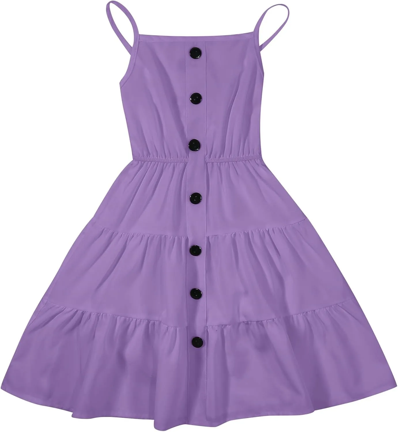 Flowy Dresses for Girls Tiered Swing Shoulder Strap Sun Dress with Twirl Skirt for Kids Aged 6-14 Years