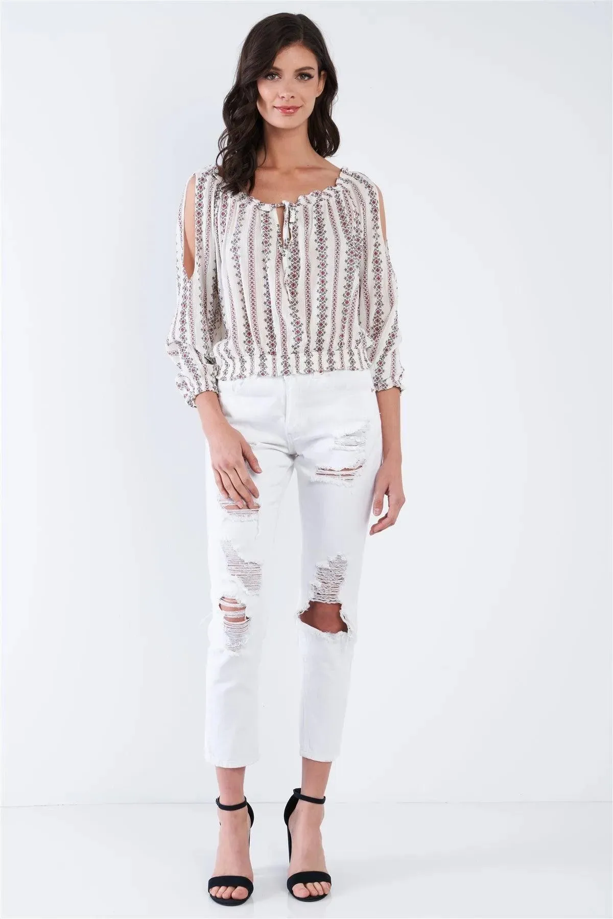 Fuchsia Cold Shoulder Open Keyhole Boho Top /2-2-2
