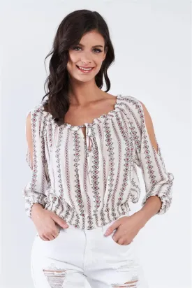 Fuchsia Cold Shoulder Open Keyhole Boho Top /2-2-2