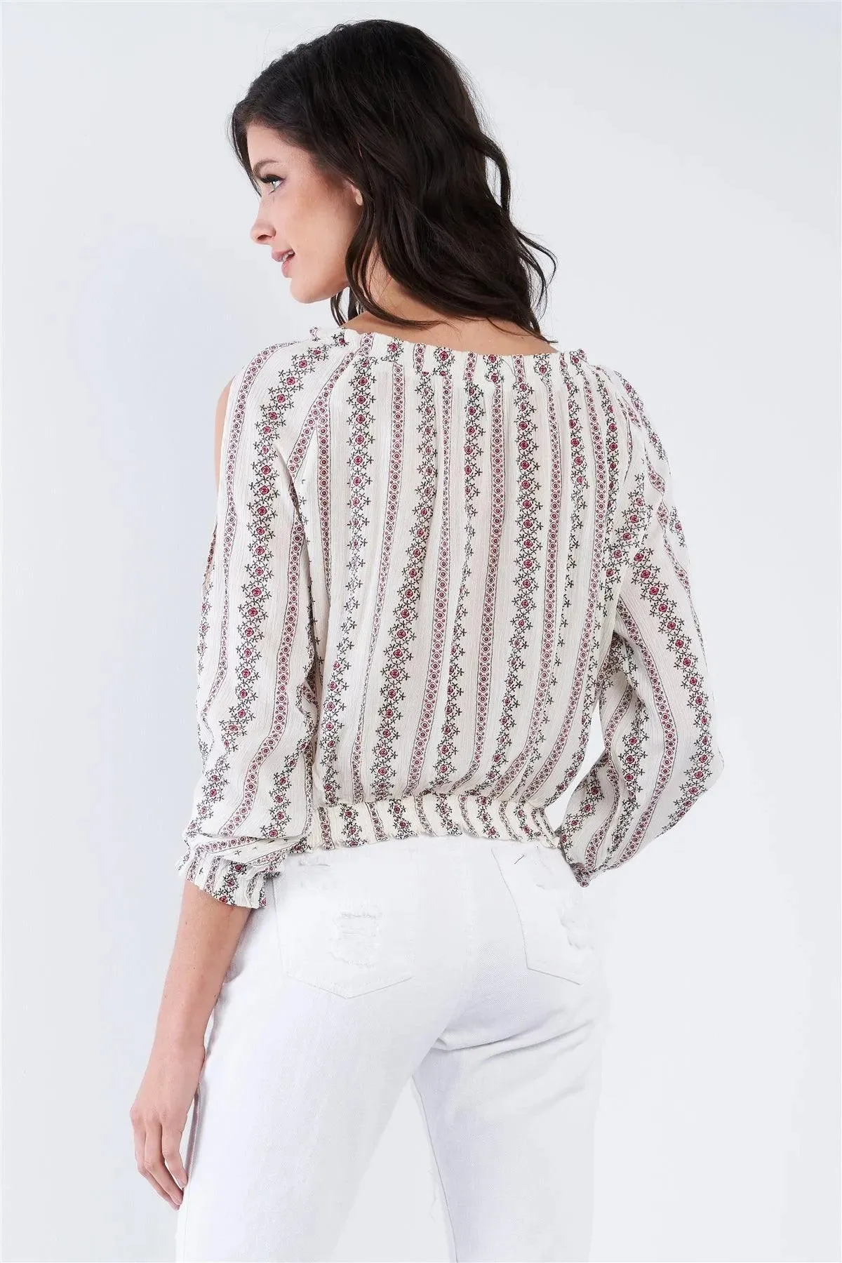 Fuchsia Cold Shoulder Open Keyhole Boho Top /2-2-2