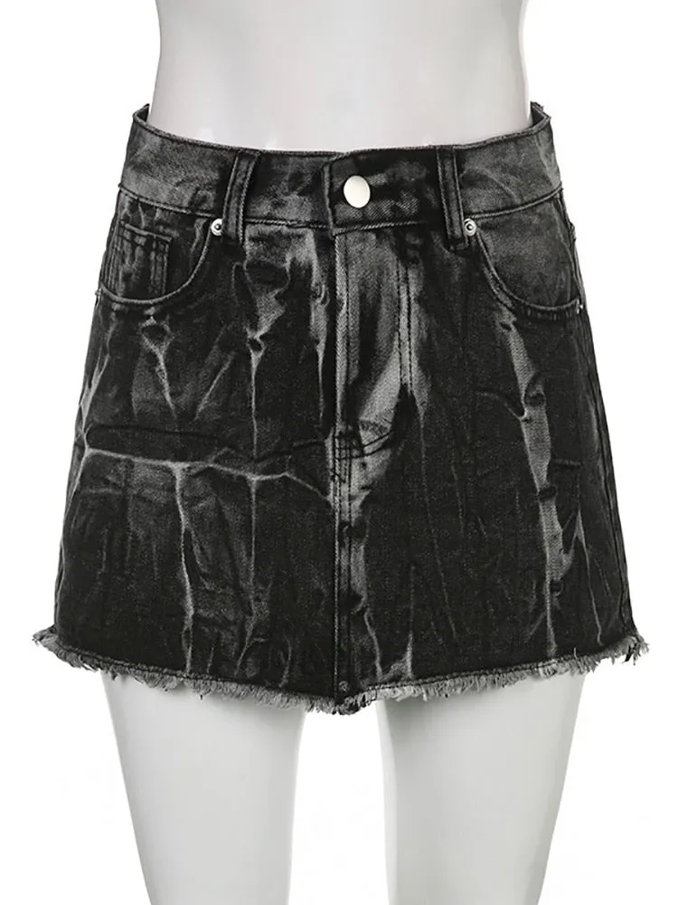 Grunge Frayed Low Waist Skirt