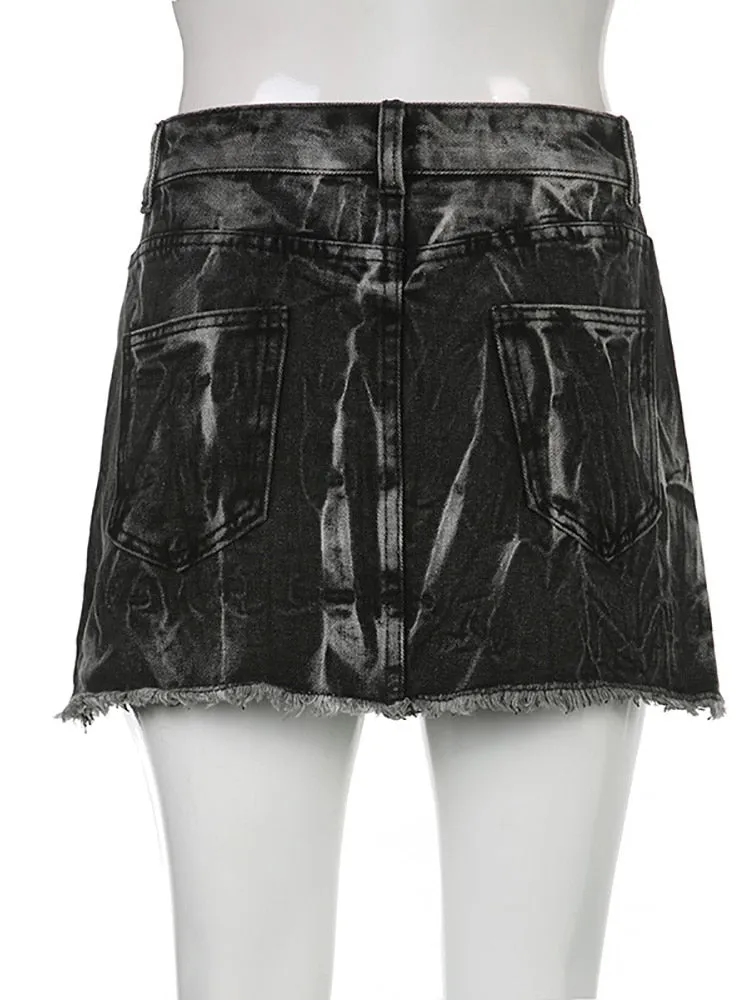 Grunge Frayed Low Waist Skirt