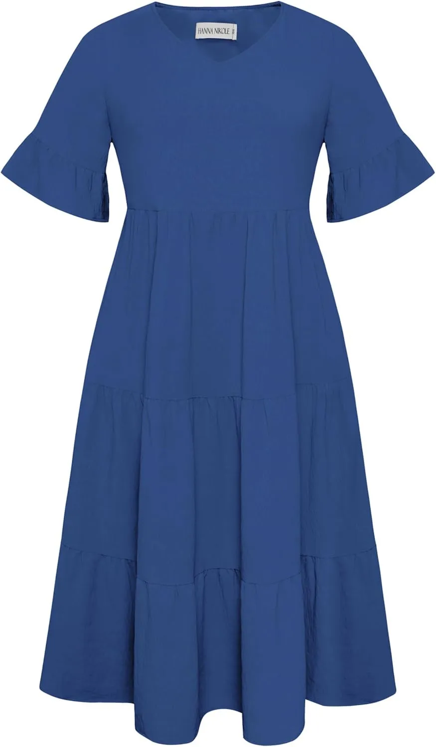Hanna Nikole Women‘s Plus Size Smocked Maxi Dress Flowy A-Line Casual Summer Dress with Pockets
