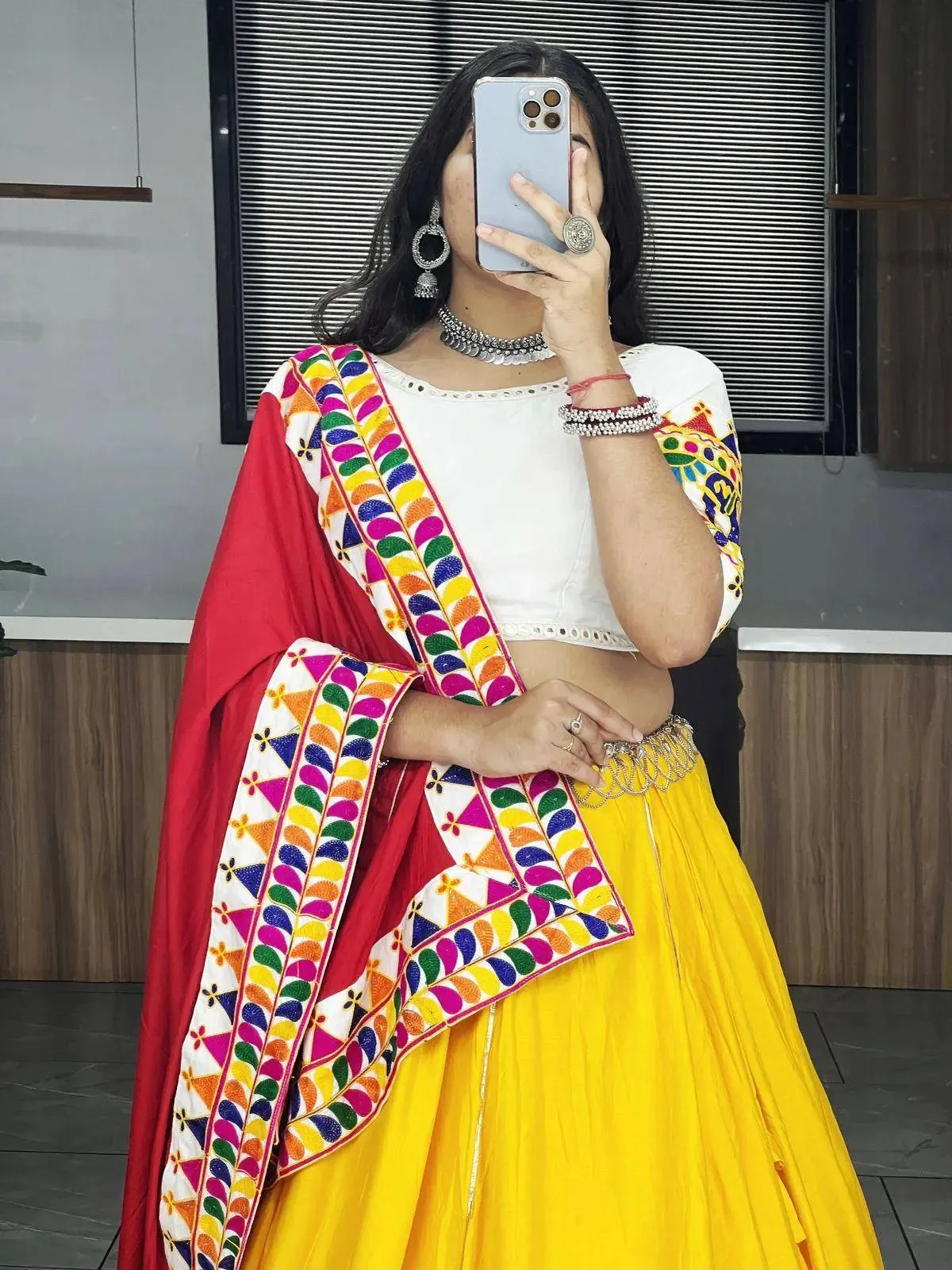 Heavy Gamthi Work and Gota Patti Border Ethnic Lehenga Set
