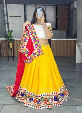 Heavy Gamthi Work and Gota Patti Border Ethnic Lehenga Set