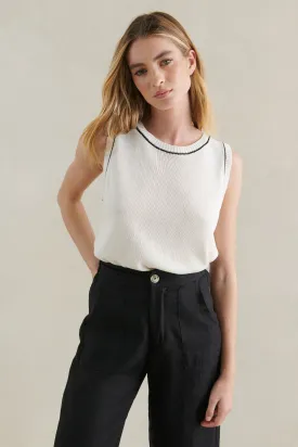 Little Lies Contrast Stitch Tank - white