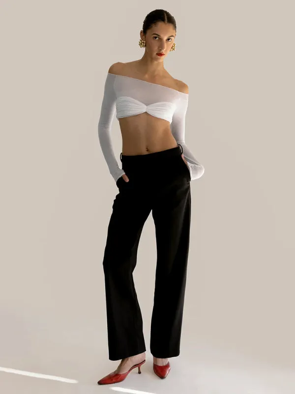 Liza New Fashion Off-The-Shoulder One-Neck Long-Sleeved Top