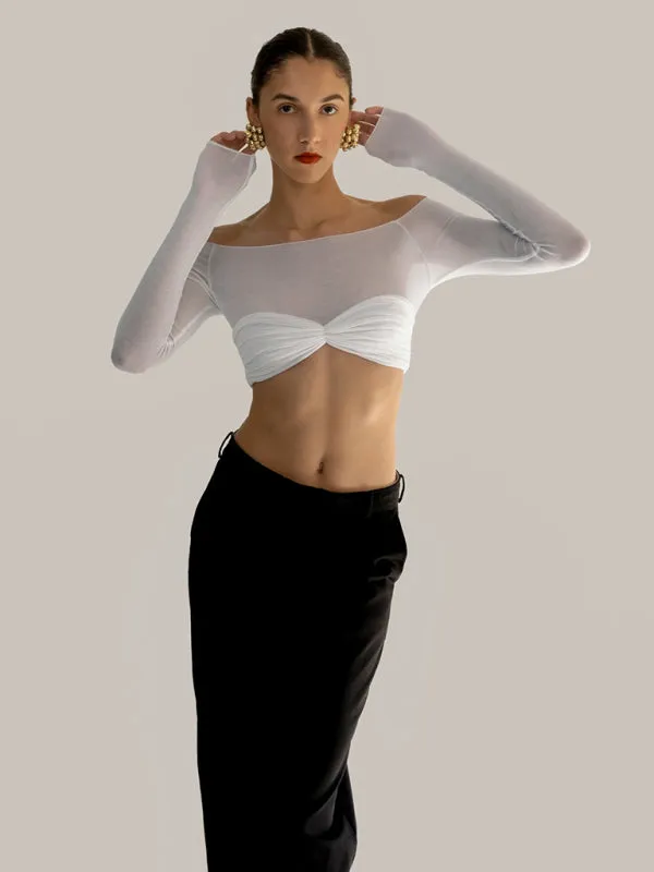 Liza New Fashion Off-The-Shoulder One-Neck Long-Sleeved Top