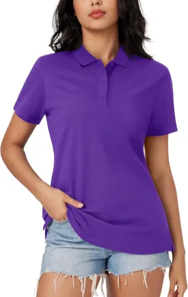 MAGCOMSEN Women's Polo Shirts Cotton 3-Button Short Sleeve Collared Tops Summer Cool Shirt Uniform Casual Shirts