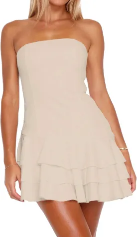 Meladyan Women's 2025 Summer Strapless Tube Dress Sexy Off Shoulder Ruffle Tiered Flowy Mini Dresses
