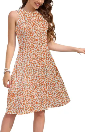 nclook Womens Summer Casual Dresses Sweet Cute Crew Neck Midi Dress