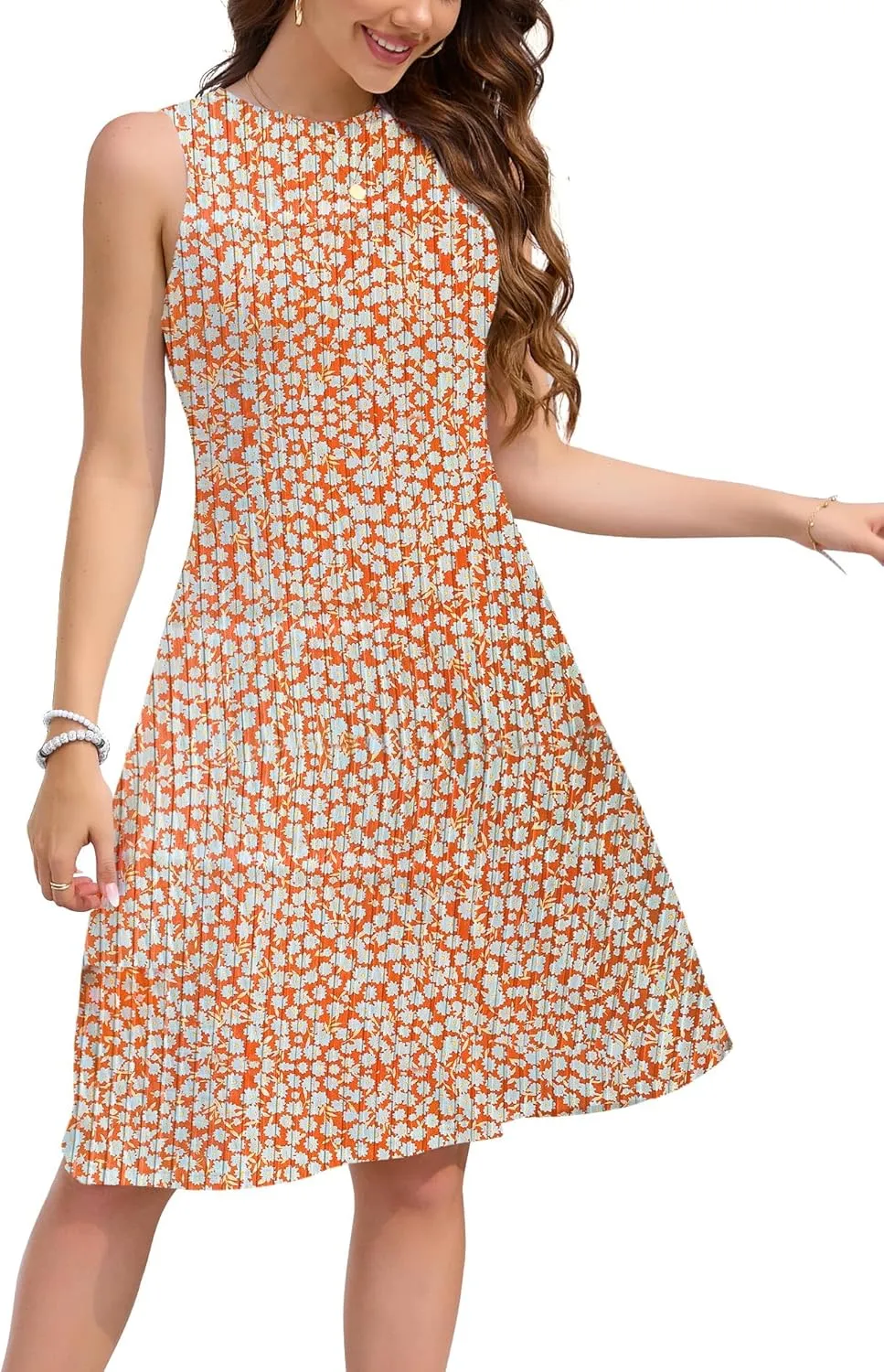 nclook Womens Summer Casual Dresses Sweet Cute Crew Neck Midi Dress