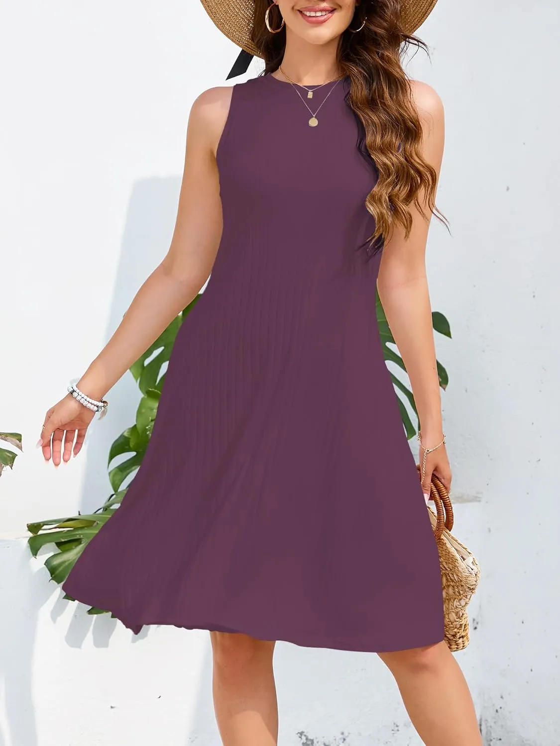 nclook Womens Summer Casual Dresses Sweet Cute Crew Neck Midi Dress