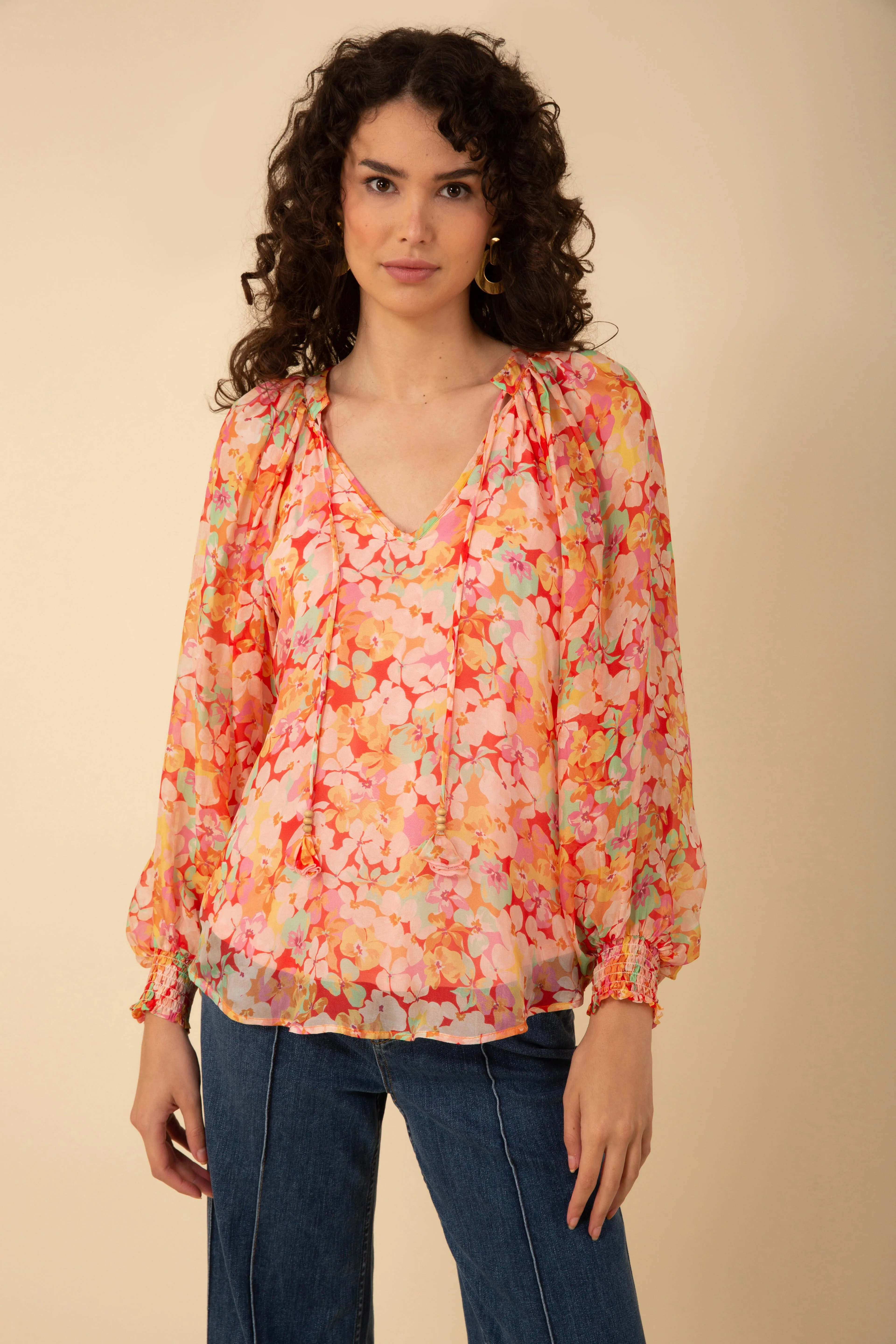 Octavia Silk-Rayon Blouse - Orange