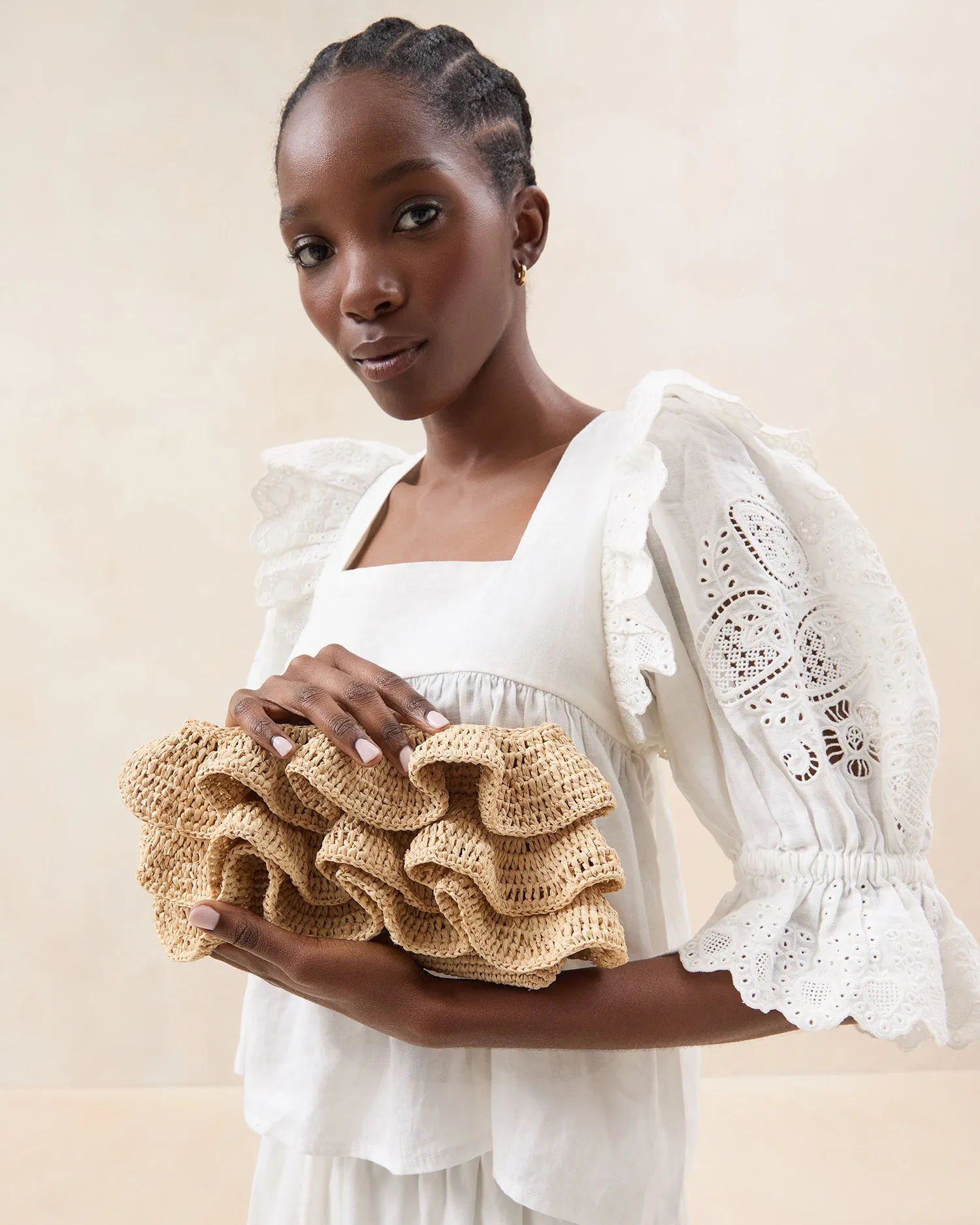 Odette Natural Ruffle Clutch