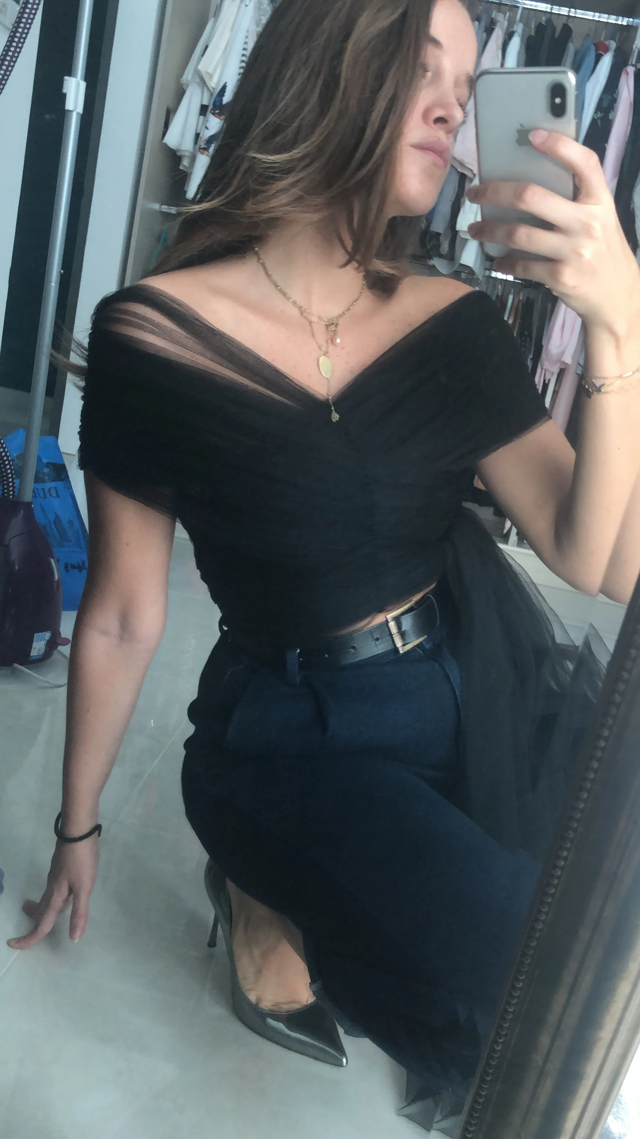 Off-Shoulder Tulle Top