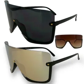Oversized Flat Top Shield Sunglasses Semi Rimless for Men and Women