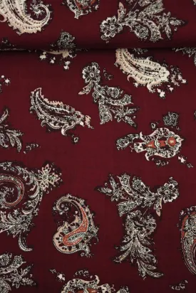 Paisley Elements on Burgundy Rayon Challis