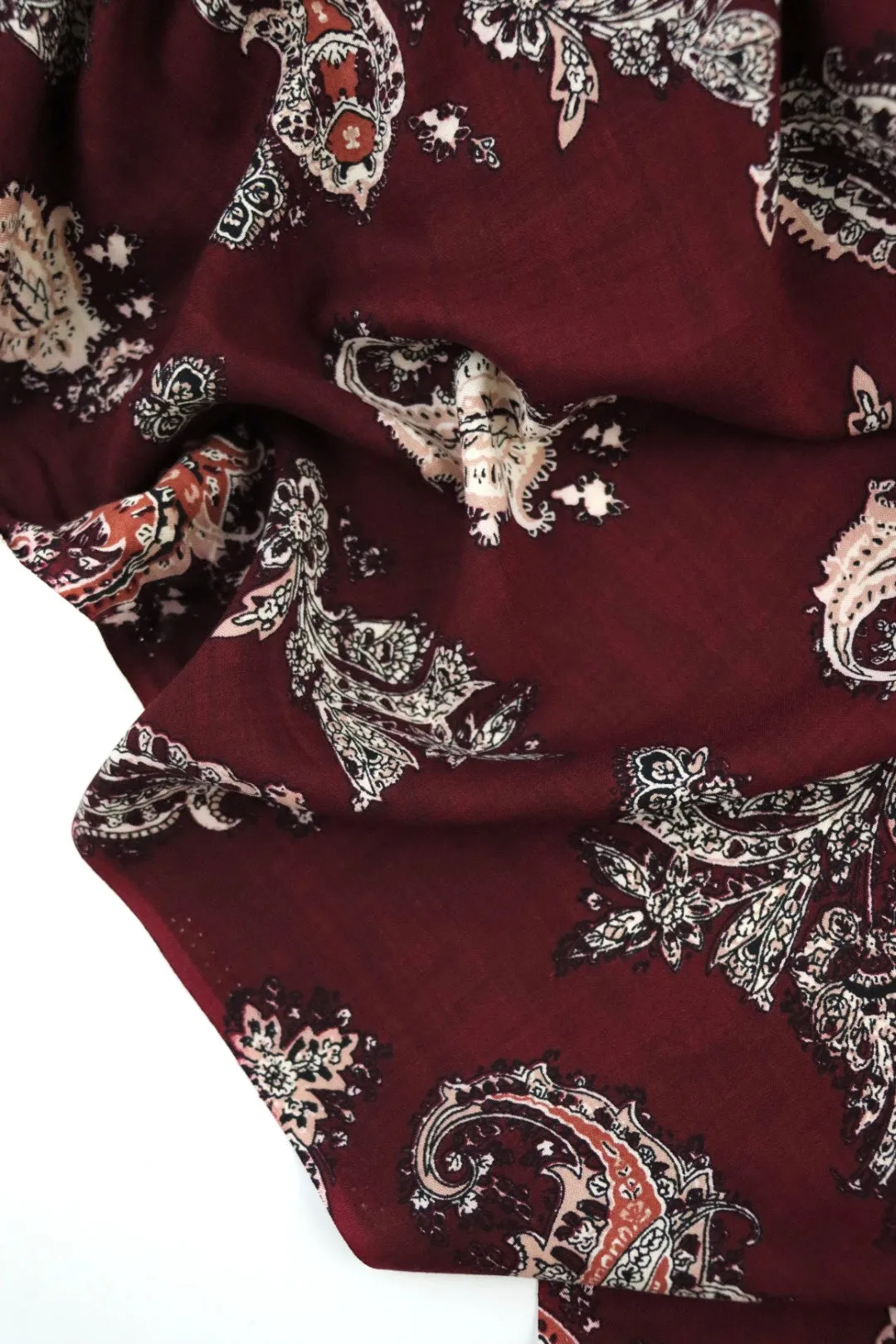 Paisley Elements on Burgundy Rayon Challis