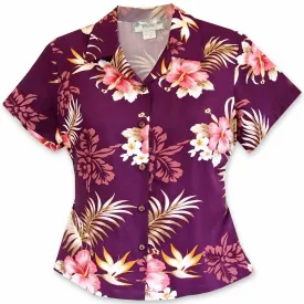 Passion Purple Lady's Hawaiian Rayon Blouse