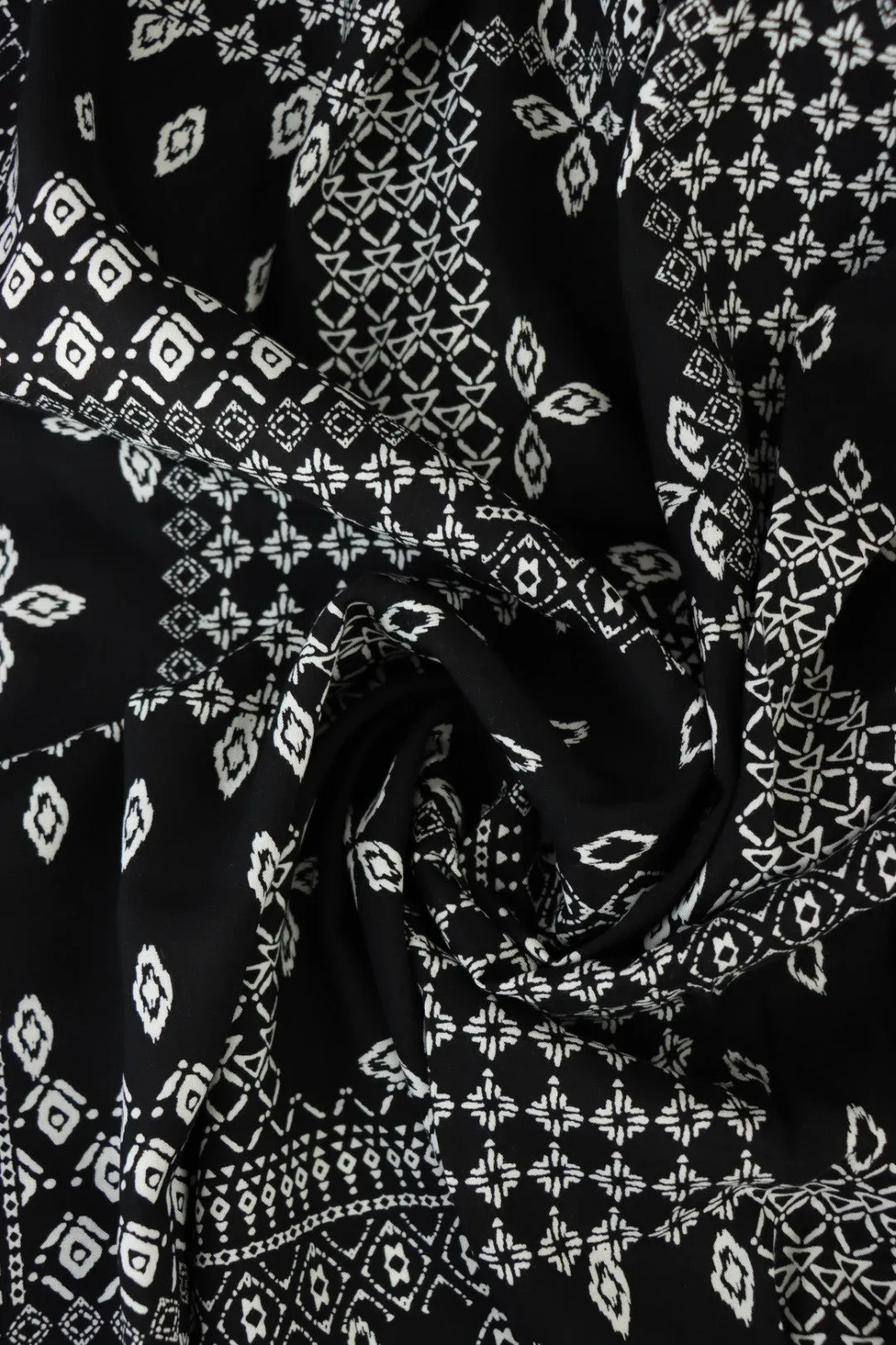 Patchwork on Black Rayon Challis
