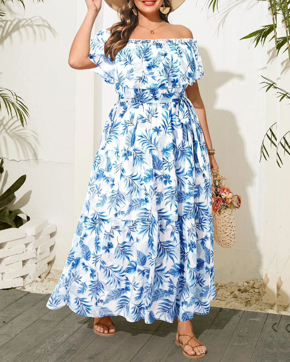 Plus Size Chiffon Off The Shoulder Maxi Long Floral Summer Casual Beach Boho Sundress Women 2024