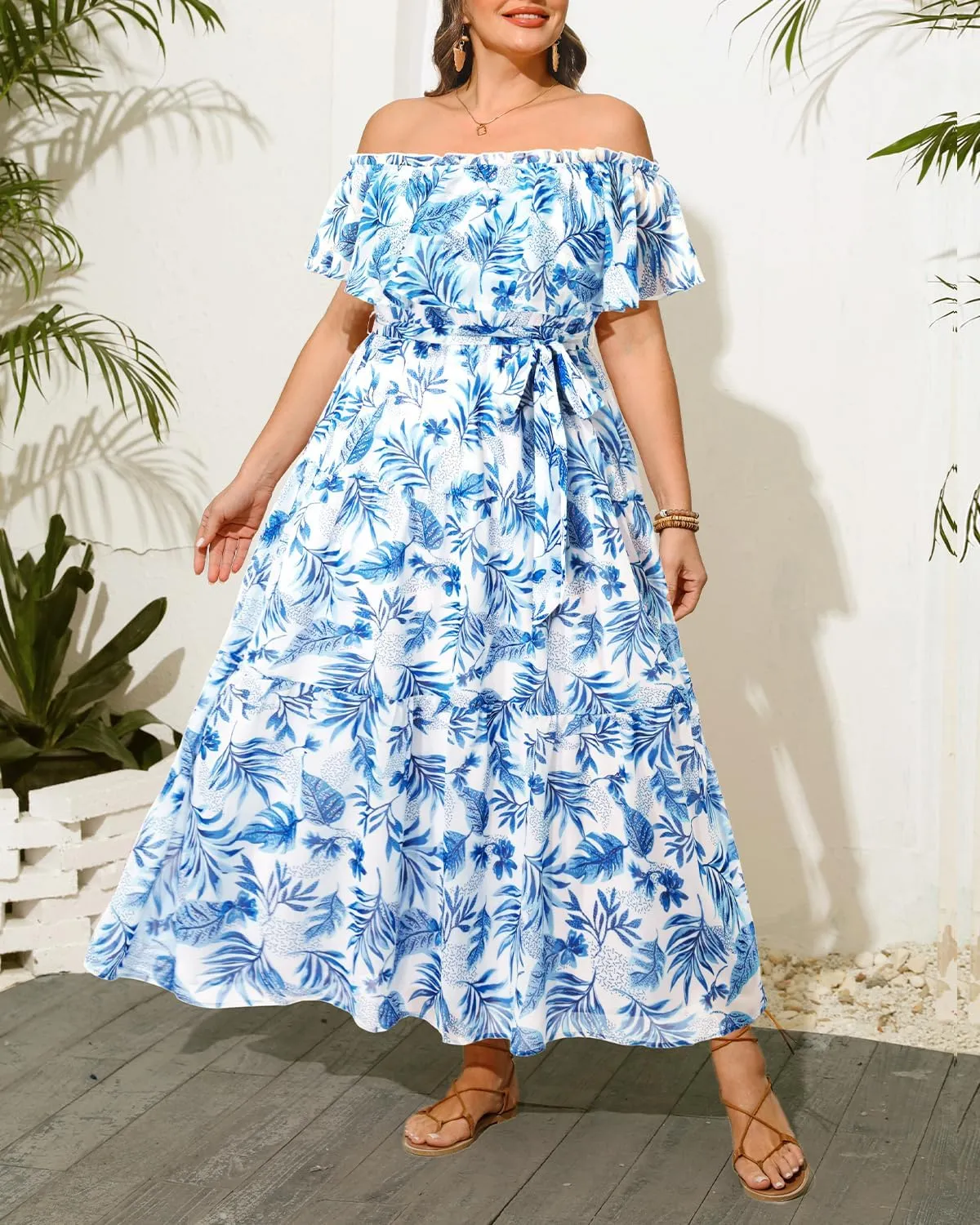 Plus Size Chiffon Off The Shoulder Maxi Long Floral Summer Casual Beach Boho Sundress Women 2024