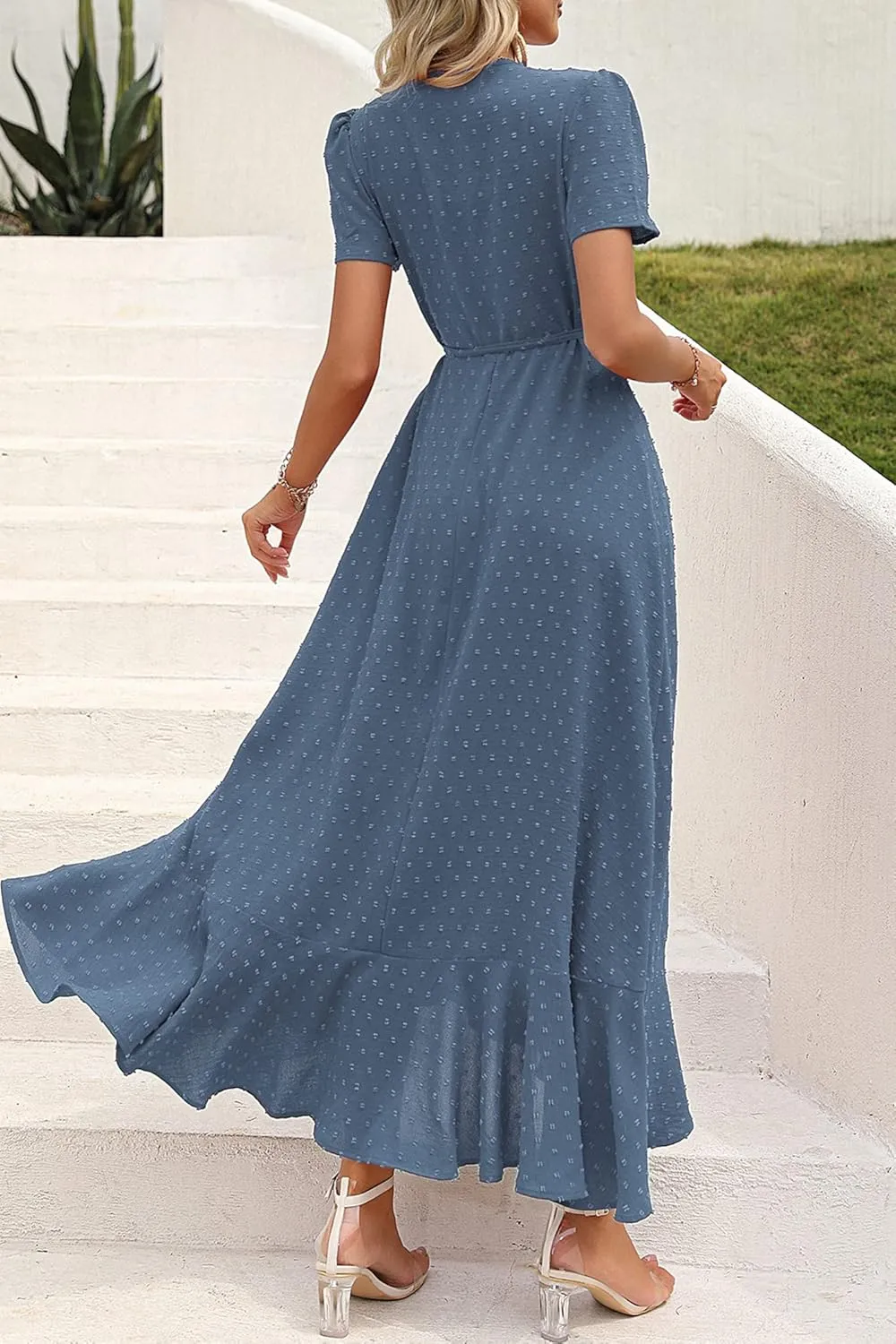PRETTYGARDEN Women's Summer Maxi Dress Casual Wrap Floral Boho Short Sleeve V Neck Split Ruffle Beach Long Dresses