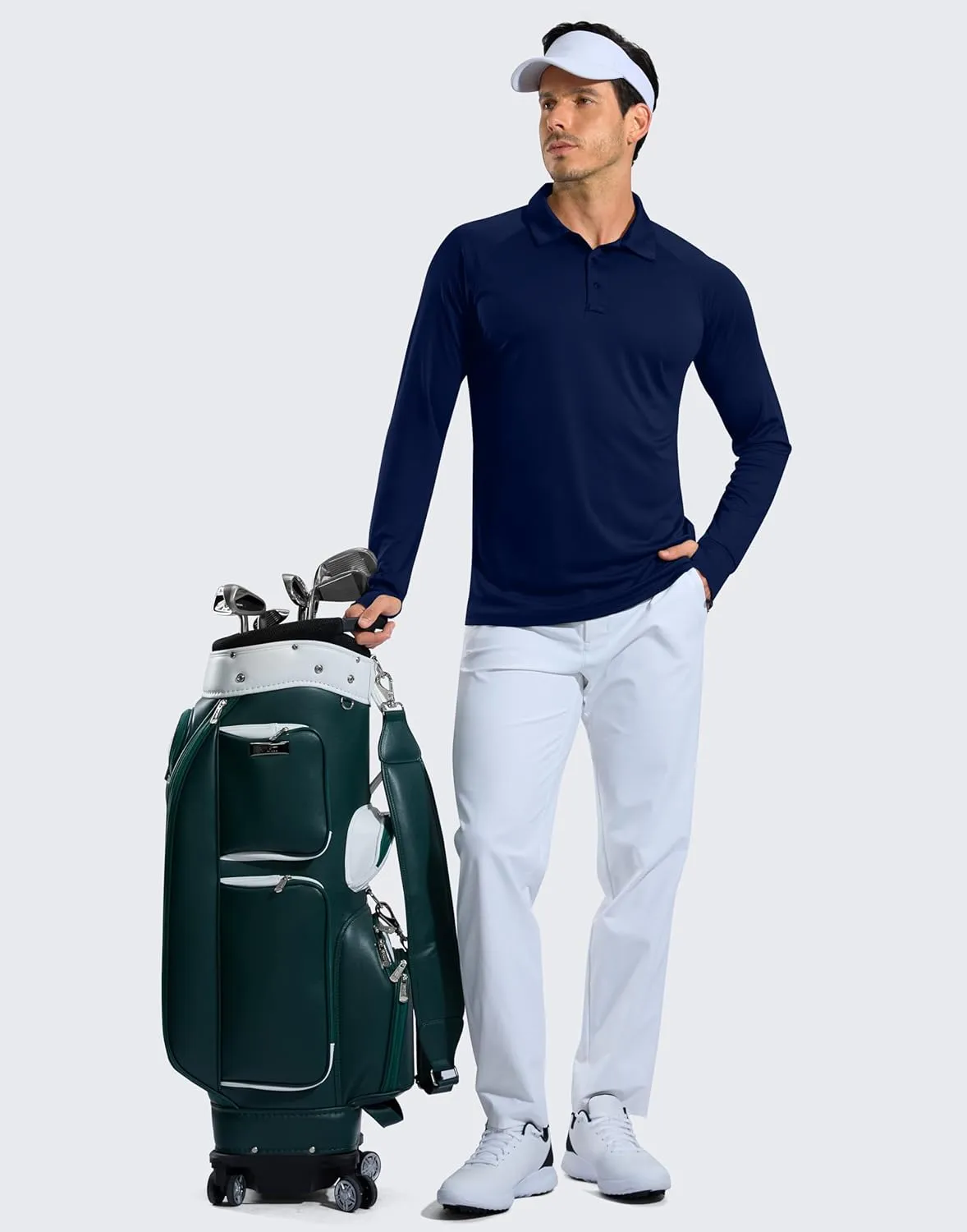 Pudolla Men's Long Sleeve Golf Polo Shirt UPF 50  Lightweight Sun Protection Cool Shirts for Men Work Fishing Hiking