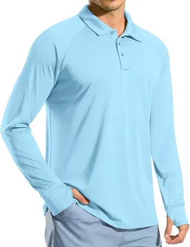 Pudolla Men's Long Sleeve Golf Polo Shirt UPF 50  Lightweight Sun Protection Cool Shirts for Men Work Fishing Hiking