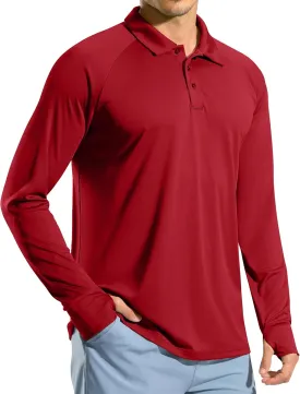 Pudolla Men's Long Sleeve Golf Polo Shirt UPF 50  Lightweight Sun Protection Cool Shirts for Men Work Fishing Hiking