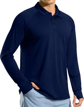 Pudolla Men's Long Sleeve Golf Polo Shirt UPF 50  Lightweight Sun Protection Cool Shirts for Men Work Fishing Hiking