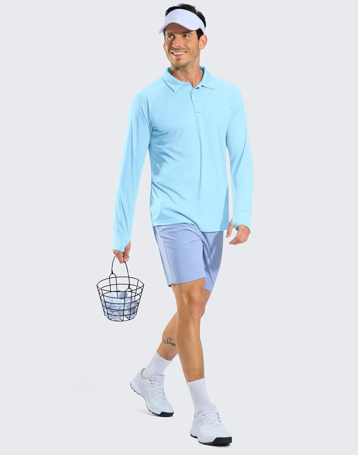 Pudolla Men's Long Sleeve Golf Polo Shirt UPF 50  Lightweight Sun Protection Cool Shirts for Men Work Fishing Hiking
