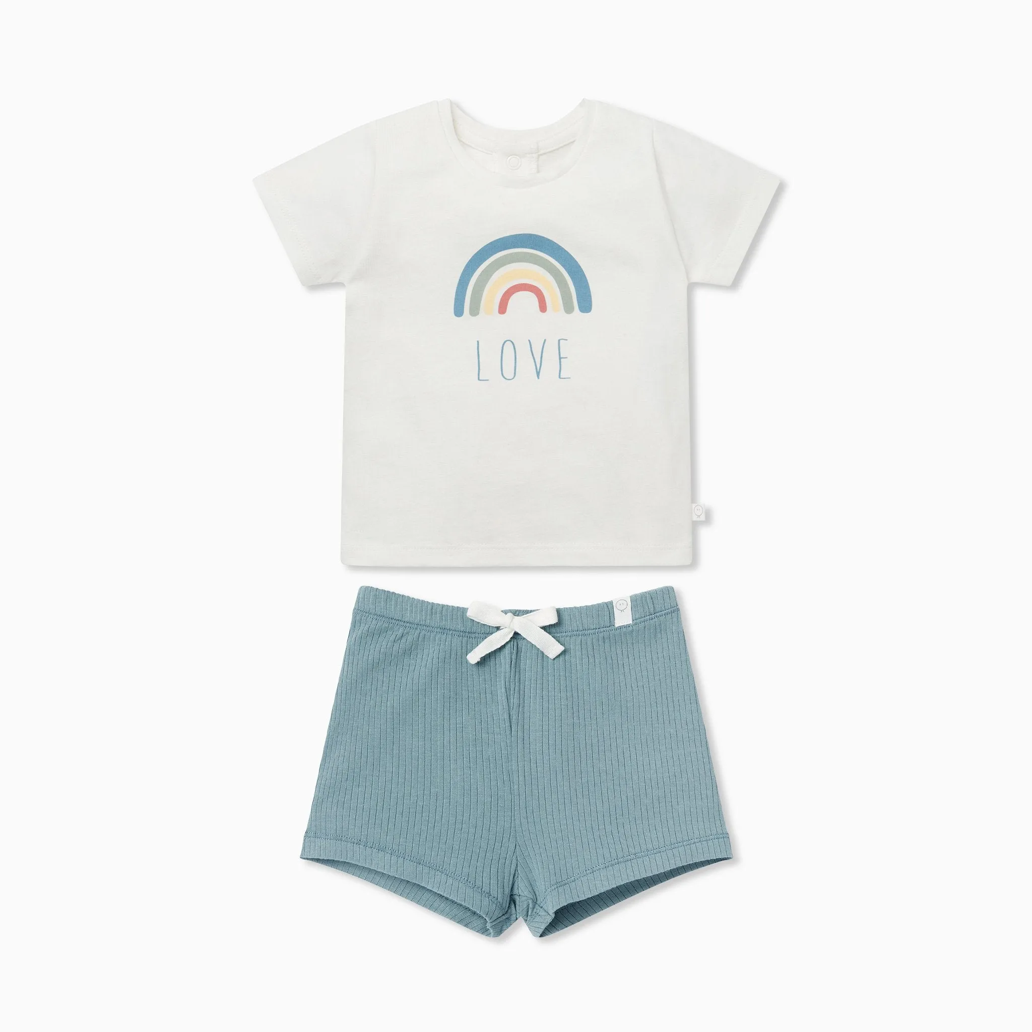 Rainbow Short Sleeve Tee & Ribbed Shorts Outfit