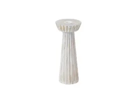 Ribbed Wood Candle Holder - Whitewash