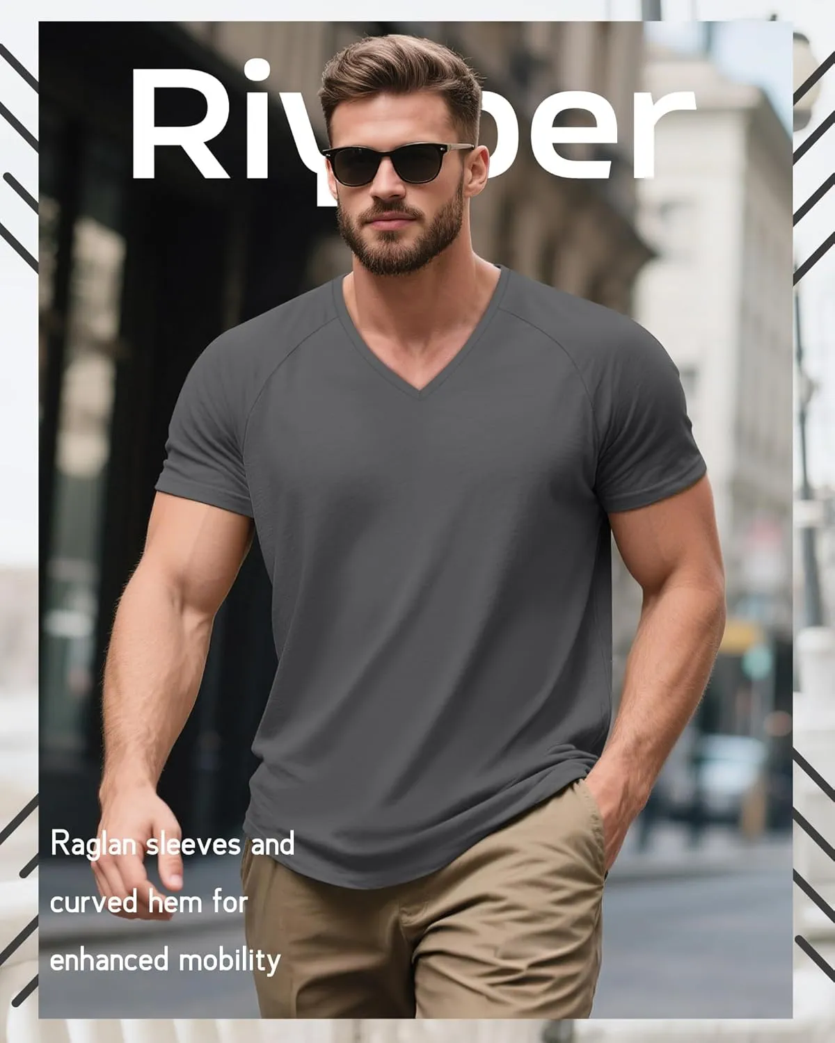 Riyiper 3 Pack Men's Big and Tall T-Shirts V Neck Cotton Short Sleeve Plus Size Tops Raglan Casual Summer Basic Tee Shirts