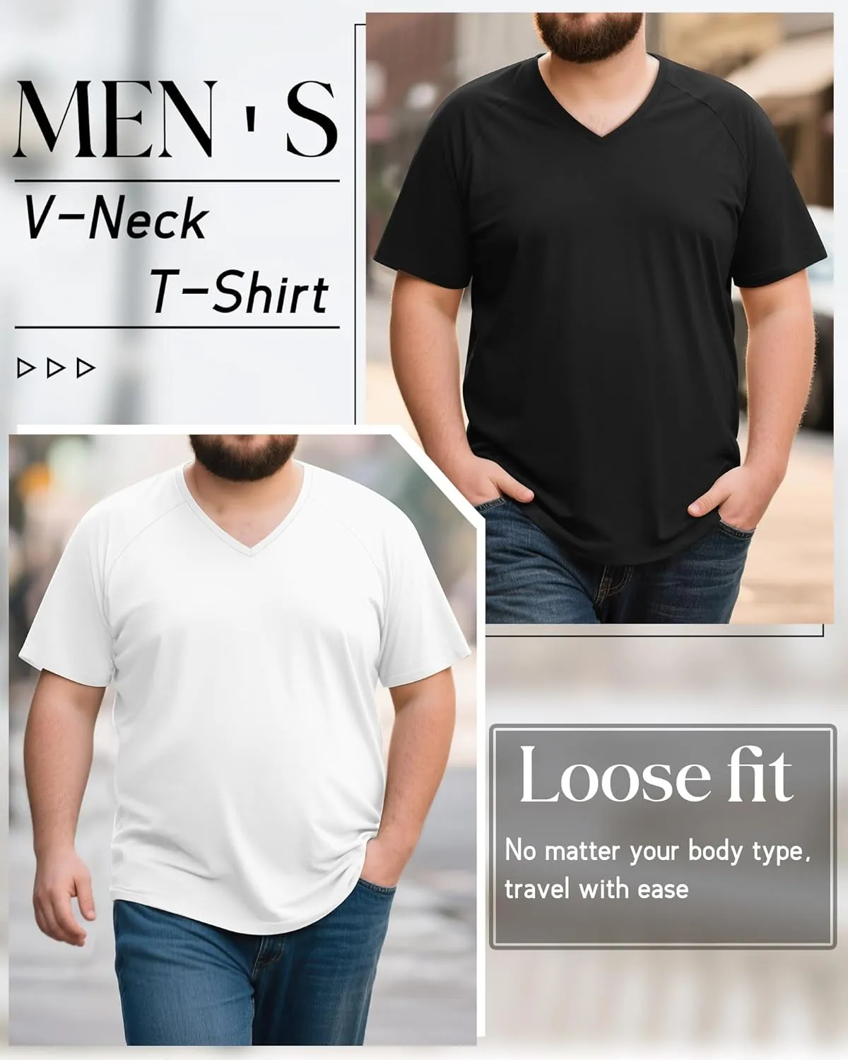Riyiper 3 Pack Men's Big and Tall T-Shirts V Neck Cotton Short Sleeve Plus Size Tops Raglan Casual Summer Basic Tee Shirts